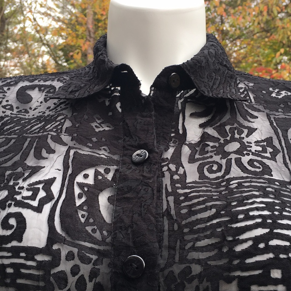 Ruby Rd. Aztec Pattern Black Sheer Top Size 12 - image 2